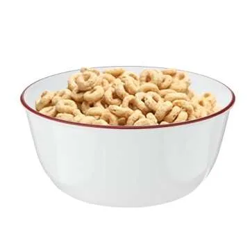 Corelle Vitrelle 28-Oz Bowl, Triple Layer Glass and Chip Resistant, Easy-to-Clean, Lightweight Round Bowl, Red Rim Band