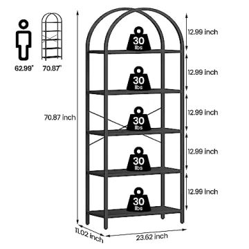 Sturdy IDEALHOUSE 5-Tier Bookcase with Arched Design