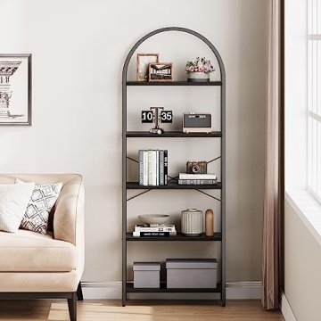 Sturdy IDEALHOUSE 5-Tier Bookcase with Arched Design