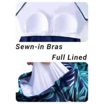 Daci Women Blue Leaves Long Sleeve Swimsuit UPF 50+