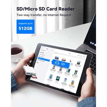 SD Card Reader for iPhone iPad, 4 in 1 Micro SD/SD Card Reader to iPhone Adapter, SD Card Viewer with TF/SD Dual Slot, Portable Camera Memory Card Reader for iPhone with Charging Port, Plug and Play