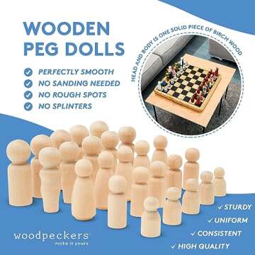Woodpeckers Wood Peg Doll Set, 40 Piece Wood Peg Family (Toy Peg People: Dad, Mom, Angel, Child, Bab...