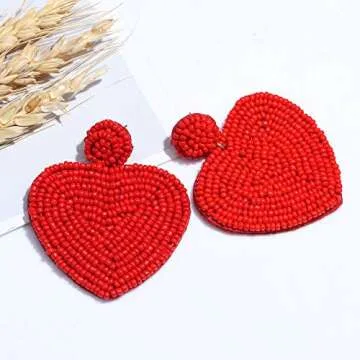 XOCARTIGE Handmade Heart Bead Earrings for Valentine's Day