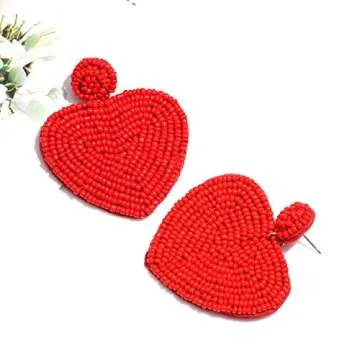 XOCARTIGE Handmade Heart Bead Earrings for Valentine's Day
