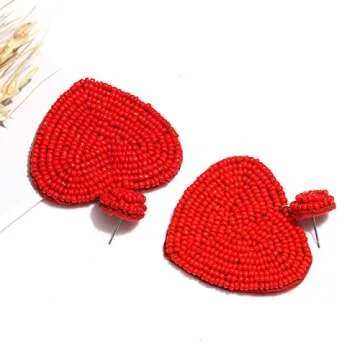 XOCARTIGE Handmade Heart Bead Earrings for Valentine's Day