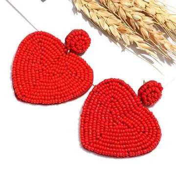 XOCARTIGE Handmade Heart Bead Earrings for Valentine's Day