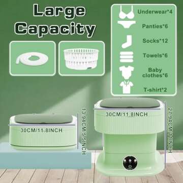 Portable Washing Machine, 60W Mini Washer and Dryer, 16L Folding Lavadora Portatil with Spin,Collapsible Small Compact Clothes Laundry for Underwear, Baby Clothes, Socks （Green)