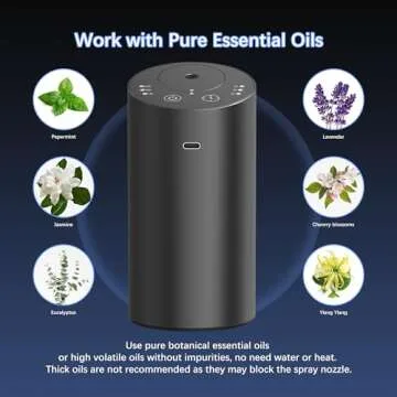 Barthelemy Waterless Car Diffuser, Waterless Diffusers for Essential Oils with Smart Cold Mist & No Leakage Tech, Cordless Aromatherapy Diffuser with Timing & 3 Mist Levels for Car, Room, Office