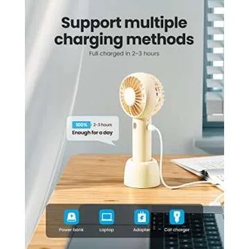 Gaiatop Mini Portable Fan, Powerful Handheld Fan, Cute Design 3 Speed Personal Small Desk Fan with Base, Lightweight Makeup USB Rechargeable Fan for Stylish Girl Women Travel Indoor Outdoor Yellow