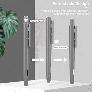 MoKo Holder Case Compatible with Apple Pencil 2nd Generation, Retractable Protective Apple Pencil Cover with Sturdy Clip, Hard PC Apple Pencil Case, Support Double-Tap, Dark Gray