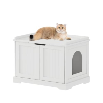 HOME BI Cat Litter Box Enclosure Hidden, Cat Washroom Storage Bench, Pet Crate Furniture, Modern Woo...