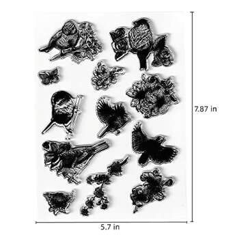 6pcs Birds Blossom Clear Stamps Flowers Bloom Leaves Pattern Transparent Seal Stamps for Holiday Card Making Decoration and DIY Scrapbooking Album DIY Crafts