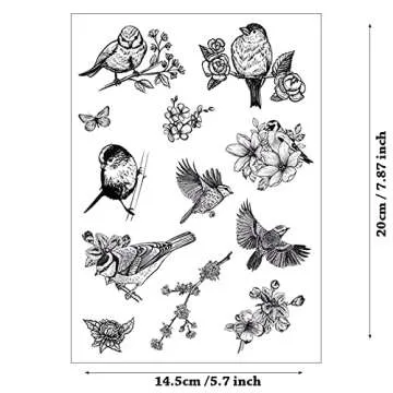 6pcs Birds Blossom Clear Stamps Flowers Bloom Leaves Pattern Transparent Seal Stamps for Holiday Card Making Decoration and DIY Scrapbooking Album DIY Crafts