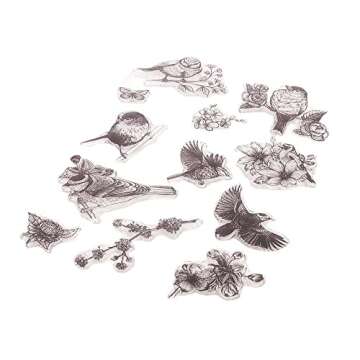 6pcs Birds Blossom Clear Stamps Flowers Bloom Leaves Pattern Transparent Seal Stamps for Holiday Card Making Decoration and DIY Scrapbooking Album DIY Crafts