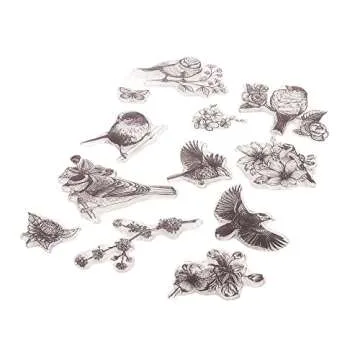 6pcs Birds Blossom Clear Stamps Flowers Bloom Leaves Pattern Transparent Seal Stamps for Holiday Card Making Decoration and DIY Scrapbooking Album DIY Crafts