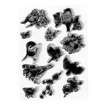 6pcs Birds Blossom Clear Stamps Flowers Bloom Leaves Pattern Transparent Seal Stamps for Holiday Card Making Decoration and DIY Scrapbooking Album DIY Crafts