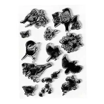 6pcs Birds Blossom Clear Stamps Flowers Bloom Leaves Pattern Transparent Seal Stamps for Holiday Card Making Decoration and DIY Scrapbooking Album DIY Crafts