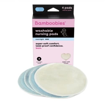 Bamboobies Reusable & Washable, Ultra-Absorbent Overnight Nursing Pads for Breastfeeding, Super Soft Rayon Made From Bamboo, Milk Proof Liner, Natural, 2.4 Oz, 4 Count