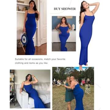 Popilush Shapewear Dress Womens Summer Long Dresses Built-in Bra Slip Bodycon Maxi Dress with Adjust...