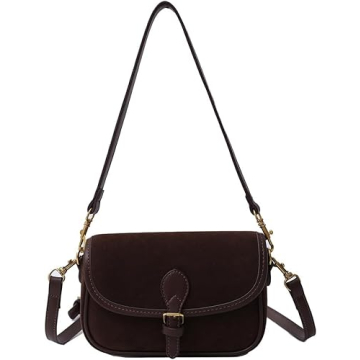 TYATVS Brown Suede Bag for Women Burgundy Suede Purse Fall Wine Purse Trendy Small Crossbody Bag Sat...