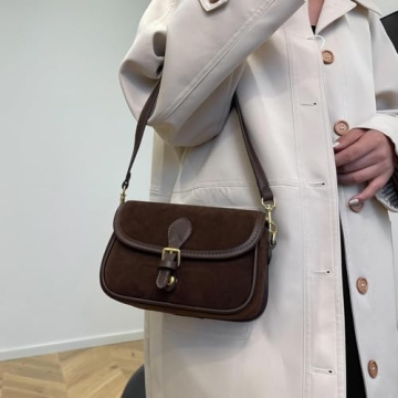 TYATVS Brown Suede Bag for Women Burgundy Suede Purse Fall Wine Purse Trendy Small Crossbody Bag Satchel Purse (Coffee)