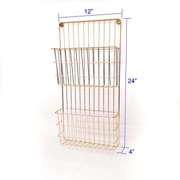 Two Tier Wall File Holder – Copper Plated Durable Metal Rack with Spacious Slots for Easy Organiza...