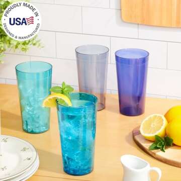 US Acrylic Cafe Plastic Reusable Tumblers (Set of 16) 20-ounce Water Cups Coastal Colors | Restauran...