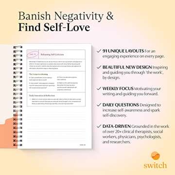 Switch Research Self-Love Journal - Self Care Journal for Women with Prompts - Mindfulness & Gratitude Journal, Therapist Recommended for Self Reflection & Personal Growth - Guided Writing Notebook A4