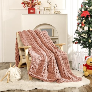 Luxurious WESHIONGOO Chunky Knit Blanket Throw in Pink