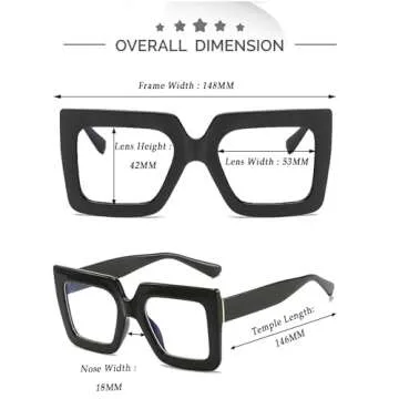 Kursan Oversized Square Black Glasses for Women Men Big Frame Blue Light Blocking Glasses Fashion Eyeglasses (Bright Black)