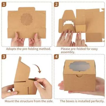 TOMNK 100pcs Cookie Boxes, 4x4x2.5 Inch Small Bakery Boxes for Cupcakes Chocolate Strawberries Muffins, Brown