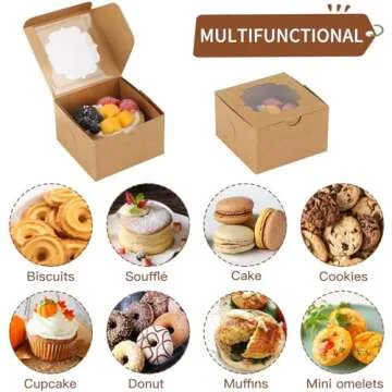 TOMNK 100pcs Cookie Boxes, 4x4x2.5 Inch Small Bakery Boxes for Cupcakes Chocolate Strawberries Muffins, Brown
