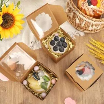 TOMNK 100pcs Cookie Boxes, 4x4x2.5 Inch Small Bakery Boxes for Cupcakes Chocolate Strawberries Muffins, Brown