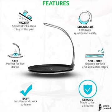 Single handed Tipsi Tray - One Handed Serving Tray, Food and Drink Tray. One Hand Tray, for an Older Person (14 Inch Diameter)