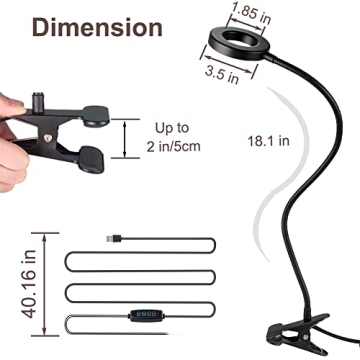 Bekada Adjustable Clip-on Desk Light with 3 Colors 10 Brightness