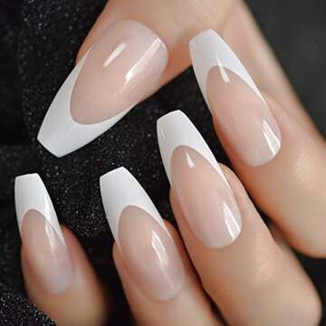 CoolNail White French Ballerina Fake Nails Natural Nude Coffin Flat False Nail Tips for Salon Party Faux Ongle Free Adhesive Tapes
