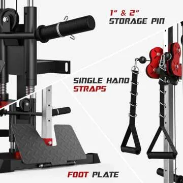 Liksodo Cable Station Wall Mounted, 18 Height Pulley Tower, LAT Pull-Down Machine with Adjustable Dual Pulley System, High and Low Cable Crossover Machine with LAT Row LAT Tower for Home Gym, Red