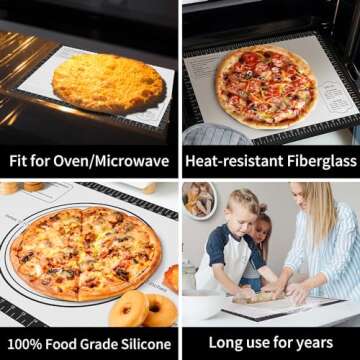 Silicone Dough Mat Sheet for Rolling, Macaron Cookie Pizza Baking Mat Sheet for Oven, Kitchen Coount...