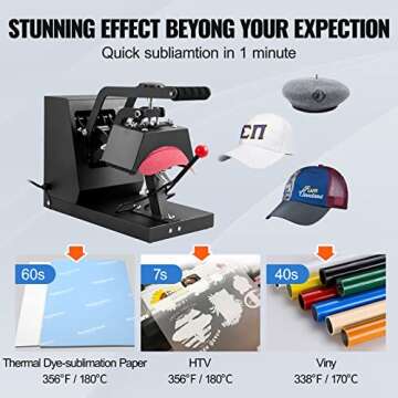 VEVOR 4-in-1 Hat Heat Press, 6x3inches Heating Platen Cap Heat Press Machine, Sublimation Transfer Hats Caps, LCD Digital Control with Four Replaceable Heating Pads (6x3/6.7x2.7/6.7x3.8/8.1x3.5)