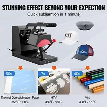 VEVOR 4-in-1 Hat Heat Press, 6x3inches Heating Platen Cap Heat Press Machine, Sublimation Transfer Hats Caps, LCD Digital Control with Four Replaceable Heating Pads (6x3/6.7x2.7/6.7x3.8/8.1x3.5)