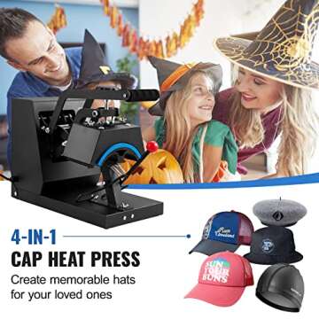 VEVOR 4-in-1 Hat Heat Press, 6x3inches Heating Platen Cap Heat Press Machine, Sublimation Transfer Hats Caps, LCD Digital Control with Four Replaceable Heating Pads (6x3/6.7x2.7/6.7x3.8/8.1x3.5)