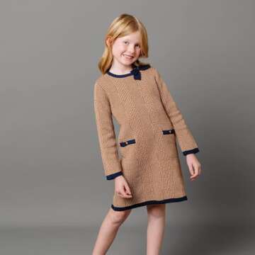 Hope & Henry Baby Girls' Long Sleeve Bow Detail Intarsia Sweater Dress