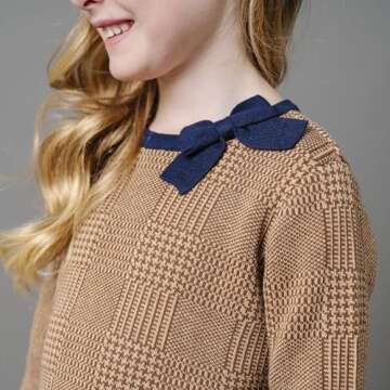 Hope & Henry Baby Girls' Long Sleeve Bow Detail Intarsia Sweater Dress