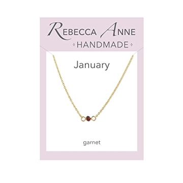Rebecca Anne Handmade Jewelry Gold January Garnet 16" Birthstone Necklace, Women, Girls, Cute Simple...