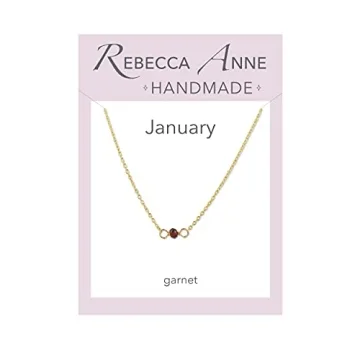 Rebecca Anne Handmade Jewelry Gold January Garnet 16" Birthstone Necklace, Women, Girls, Cute Simple...