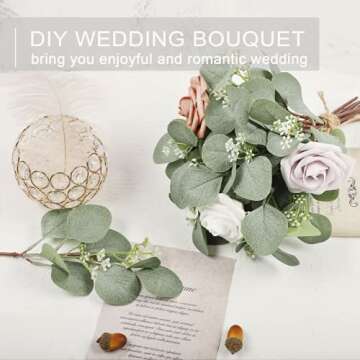 Lavora Zone 20 Pcs Artificial Seeded Eucalyptus Leaves Stems Bulk Silver Dollar Leaves Plant Green 11.8" Tall Artificial Greenery Holiday Greens Wedding