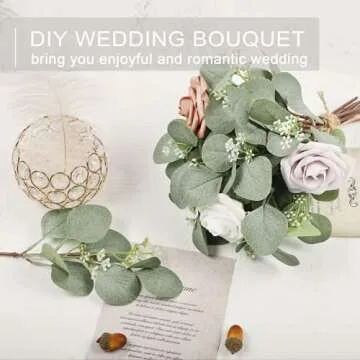 Lavora Zone 20 Pcs Artificial Seeded Eucalyptus Leaves Stems Bulk Silver Dollar Leaves Plant Green 11.8" Tall Artificial Greenery Holiday Greens Wedding