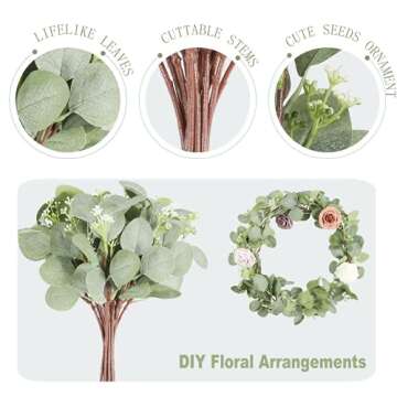 Lavora Zone 20 Pcs Artificial Seeded Eucalyptus Leaves Stems Bulk Silver Dollar Leaves Plant Green 11.8" Tall Artificial Greenery Holiday Greens Wedding