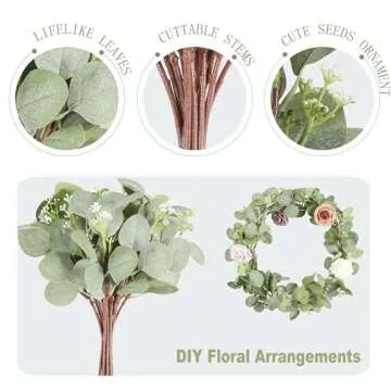 Lavora Zone 20 Pcs Artificial Seeded Eucalyptus Leaves Stems Bulk Silver Dollar Leaves Plant Green 11.8" Tall Artificial Greenery Holiday Greens Wedding