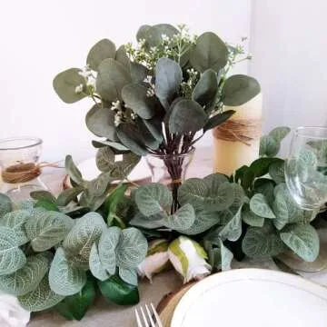 Lavora Zone 20 Pcs Artificial Seeded Eucalyptus Leaves Stems Bulk Silver Dollar Leaves Plant Green 11.8" Tall Artificial Greenery Holiday Greens Wedding